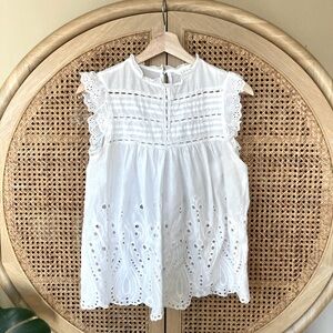 Adiva White Embroidered Eyelet Sleeveless Blouse - Size M